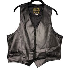 Pioneer Wear Leather Vest Size 44 Black Biker USA Button Moto